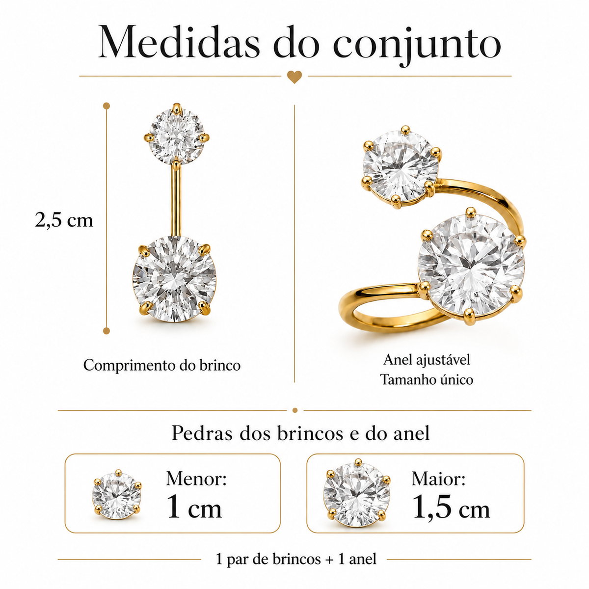 Combo Perfeito – Brincos + Anel Folheado a Ouro 18k Virginia