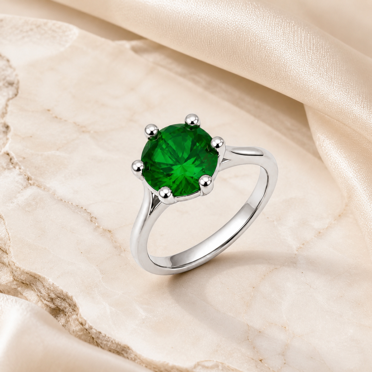 Anel Virginia Zircônia, Folheado a Ouro 18k, Prata 925 e Diamante Pedra Verde - 8mm - Prata 925