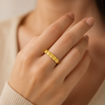 Anel Aparador 5 Pontas, Folheado a Ouro 18k e Prata 925 - Citrino