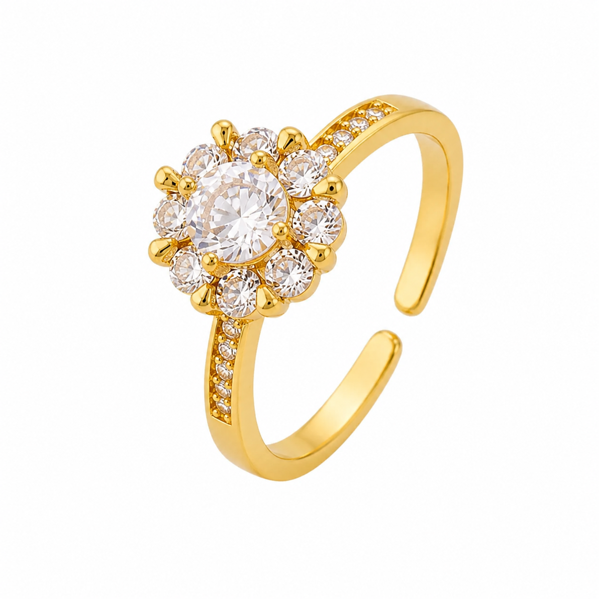 Anel Regulavel Folheado a Ouro 18k e Prata Flor de Cristal