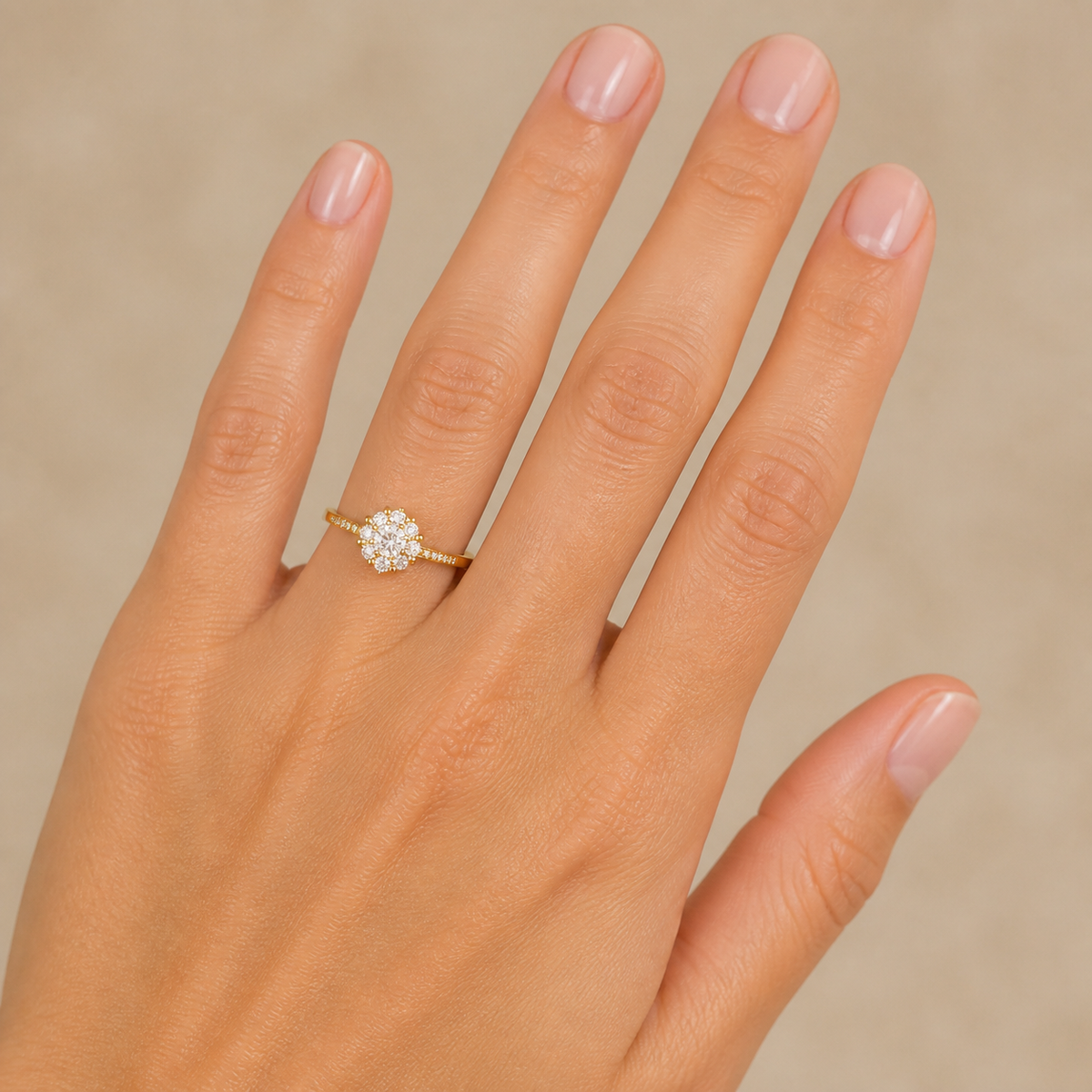 Anel Regulavel Folheado a Ouro 18k e Prata Flor de Cristal