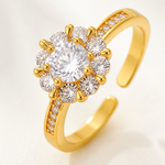 Anel Regulavel Folheado a Ouro 18k e Prata Flor de Cristal