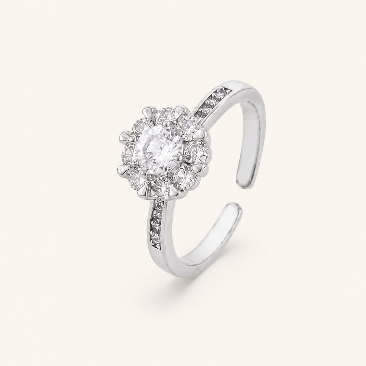 Anel Regulavel Folheado a Ouro 18k e Prata Flor de Cristal