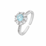 Anel Regulavel Folheado a Ouro 18k e Prata Flor de Cristal