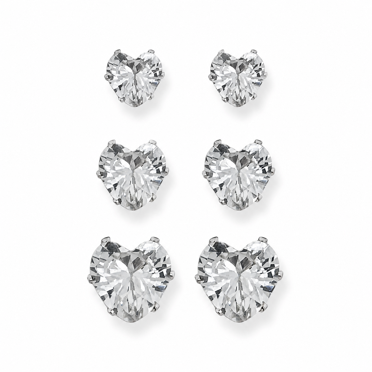 Trio de Brinco Folheado a Ouro 18k e Prata Coração Cristal