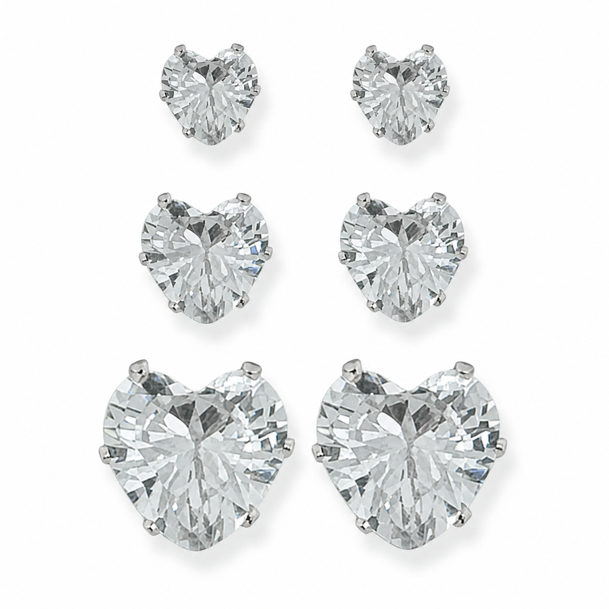 Trio de Brinco Folheado a Ouro 18k e Prata Coração Cristal