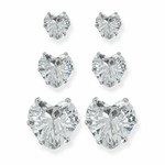 Trio de Brinco Folheado a Ouro 18k e Prata Coração Cristal