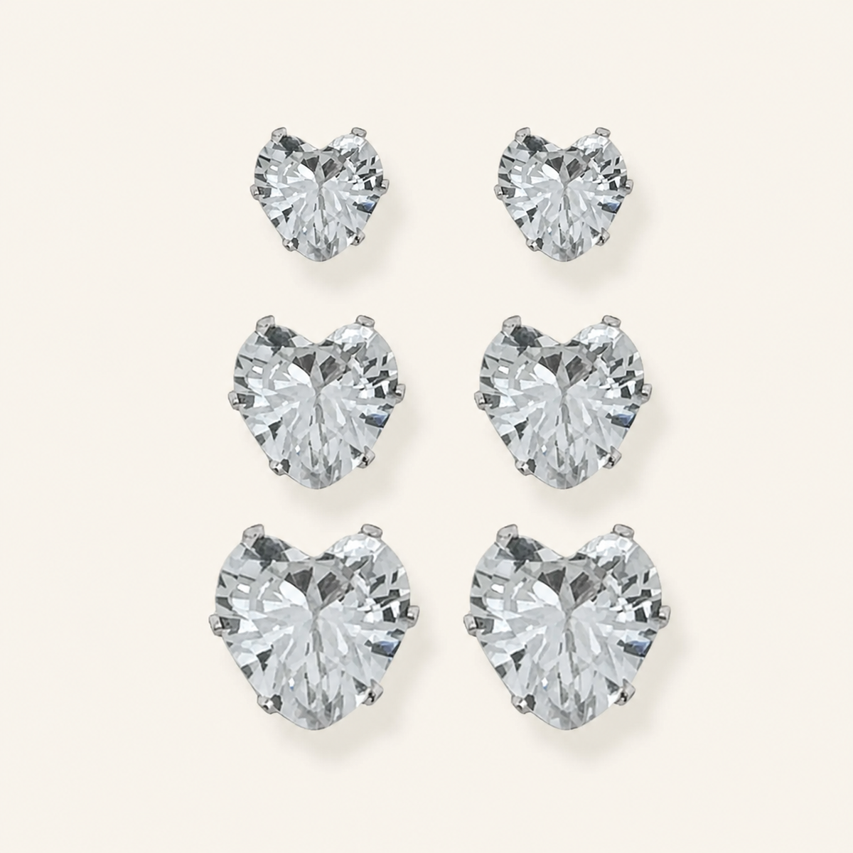 Trio de Brinco Folheado a Ouro 18k e Prata Coração Cristal