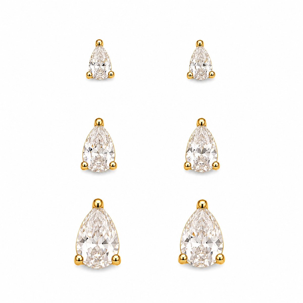 Trio de Brinco Folheado a Ouro 18k e Prata Gotas de Cristais