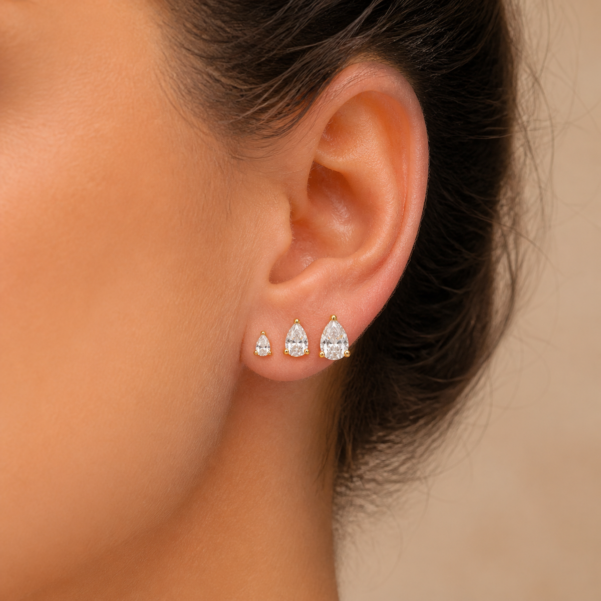 Trio de Brinco Folheado a Ouro 18k e Prata Gotas de Cristais