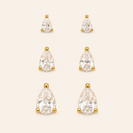 Trio de Brinco Folheado a Ouro 18k e Prata Gotas de Cristais