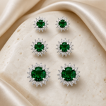Trio de Brinco Folheado a Ouro 18k e Prata Circulos Cristais Coloridos