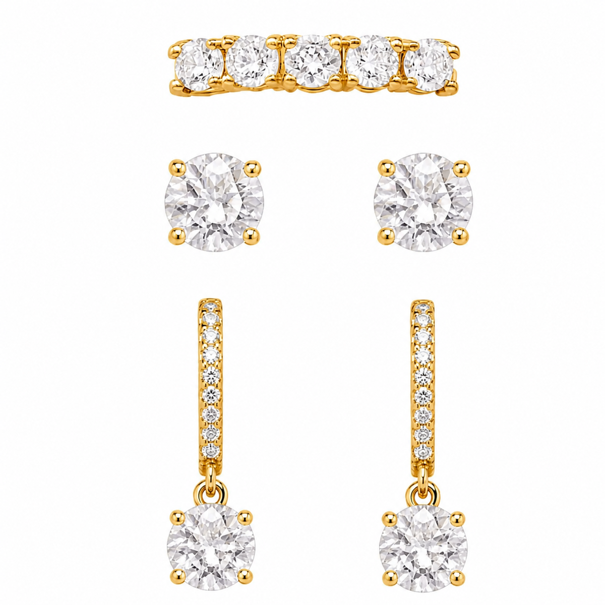 Kit Brinco e Piercing Folheado a Ouro 18k e Prata Circulo de Cristal
