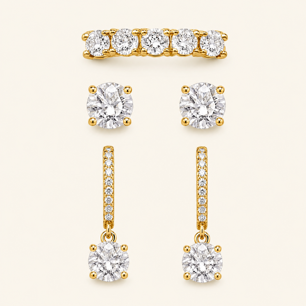 Kit Brinco e Piercing Folheado a Ouro 18k e Prata Circulo de Cristal