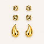 Trio de Brinco Folheado a Ouro 18k Ponto de Luz e Gota