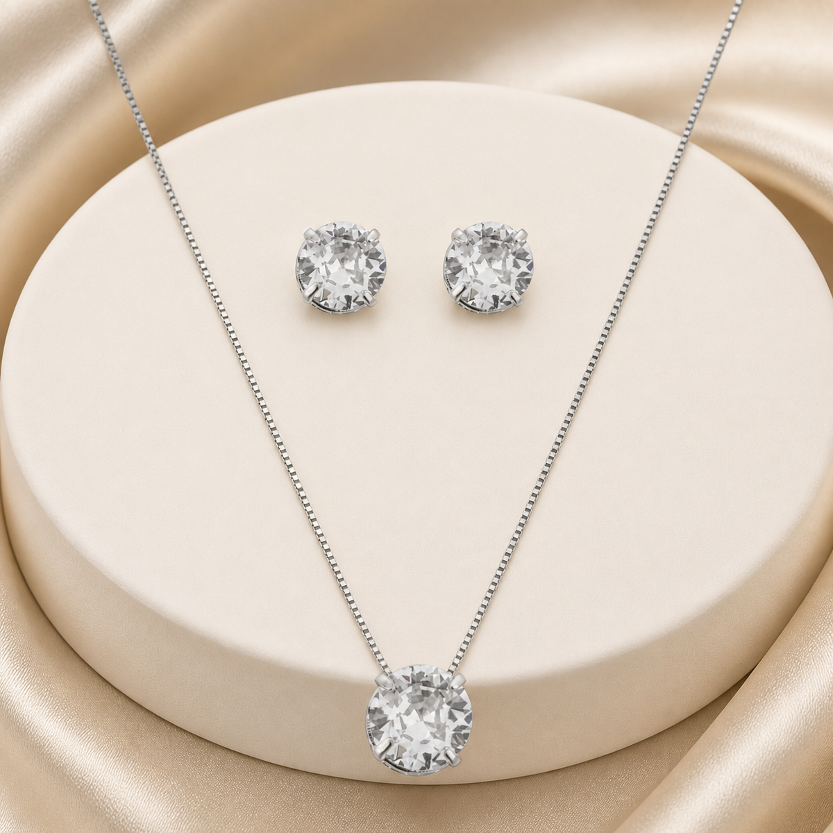 Conjunto Colar e Brinco Folheado a Ouro 18k e Prata Ponto de Luz