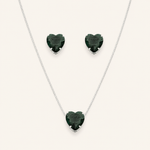 Conjunto Colar e Brinco Folheado a Ouro 18k e Prata Coração de Cristal - Prata - Verde