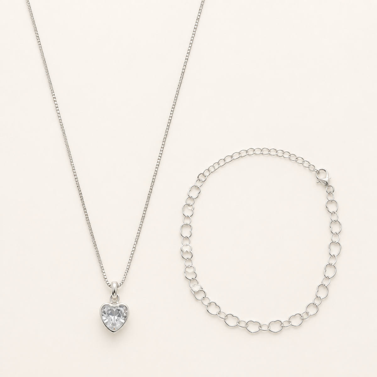 Conjunto Colar e Pulseira Folheado a Prata Brilhante