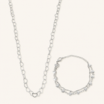 Conjunto Colar e Pulseira Folheado a Prata 925 Elos de Coração