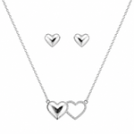 Conjunto Colar e Brinco Folheado a Ouro 18k e Prata 925 Coração Liso e Vazado - Prata