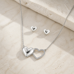 Conjunto Colar e Brinco Folheado a Ouro 18k e Prata 925 Coração Liso e Vazado - Prata