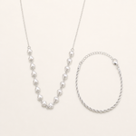 Conjunto Colar e Pulseira Folheado a Prata 925 Cordão Baiano e Corações