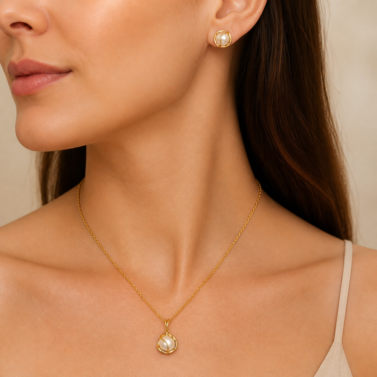 Conjunto Colar e Brinco Folheado Pérolas