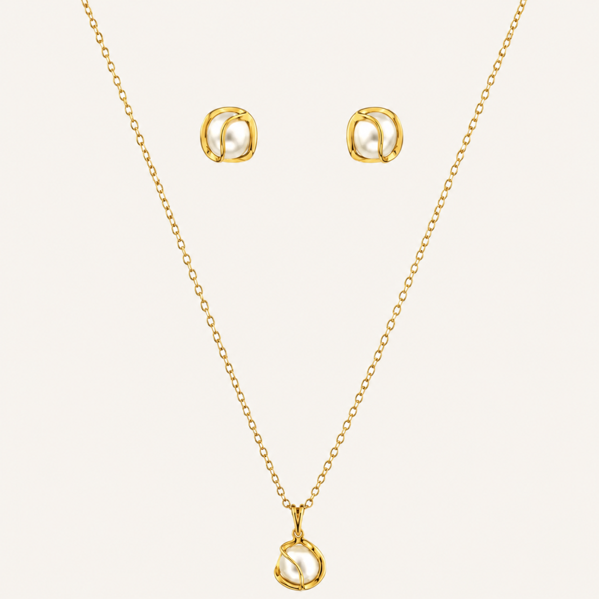 Conjunto Colar e Brinco Folheado Pérolas