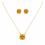Conjunto Colar e Brinco Folheado a Ouro 18k e Prata Quadrado de Cristal