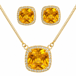 Conjunto Colar e Brinco Folheado a Ouro 18k e Prata Quadrado de Cristal