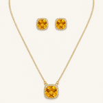 Conjunto Colar e Brinco Folheado a Ouro 18k e Prata Quadrado de Cristal