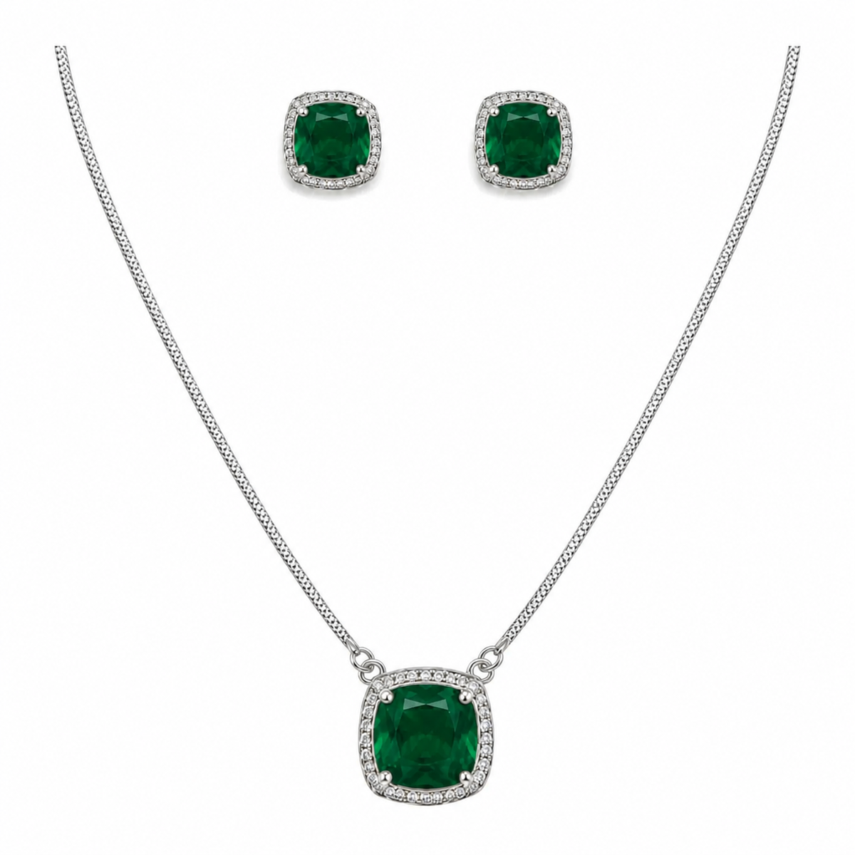 Conjunto Colar e Brinco Folheado a Ouro 18k e Prata Quadrado de Cristal