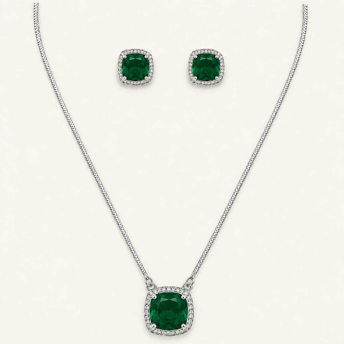 Conjunto Colar e Brinco Folheado a Ouro 18k e Prata Quadrado de Cristal