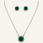 Conjunto Colar e Brinco Folheado a Ouro 18k e Prata Quadrado de Cristal