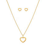 Conjunto Colar e Brinco Aço Inoxidável Folheado a Ouro 18k Coração