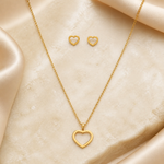 Conjunto Colar e Brinco Aço Inoxidável Folheado a Ouro 18k Coração