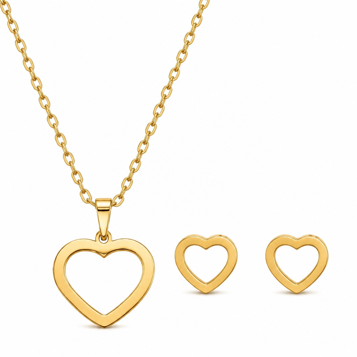 Conjunto Colar e Brinco Aço Inoxidável Folheado a Ouro 18k Coração