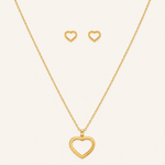 Conjunto Colar e Brinco Aço Inoxidável Folheado a Ouro 18k Coração