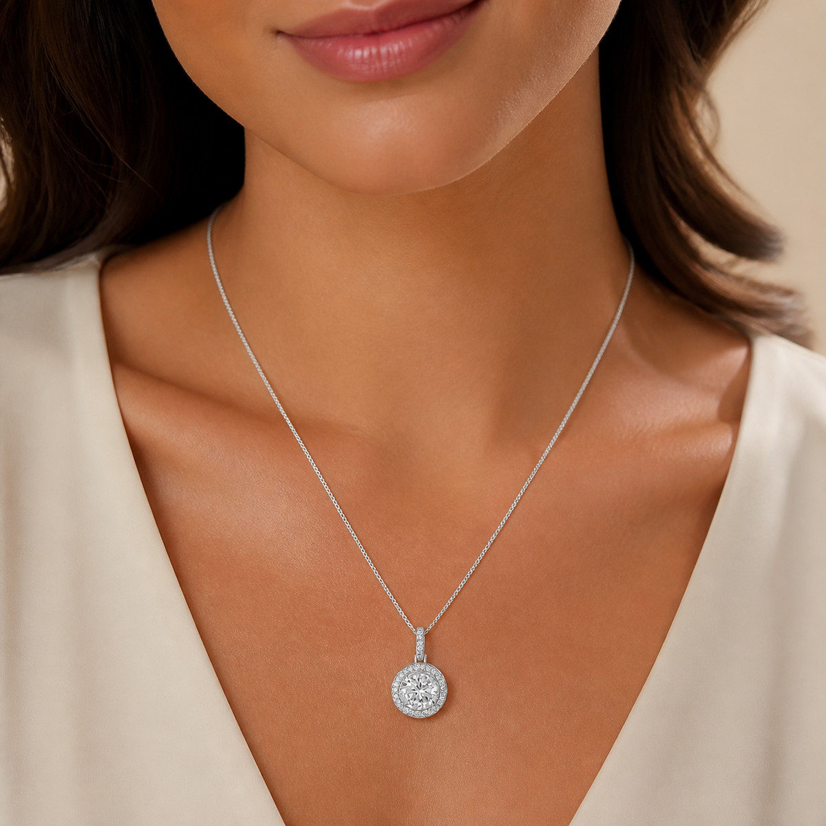 Colar Folheado a Ouro 18k e Prata Design Circulo Cravejado - Prata M