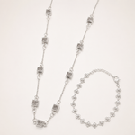 Conjunto Colar e Pulseira Folheado a Prata 925 Flores e Quadrados