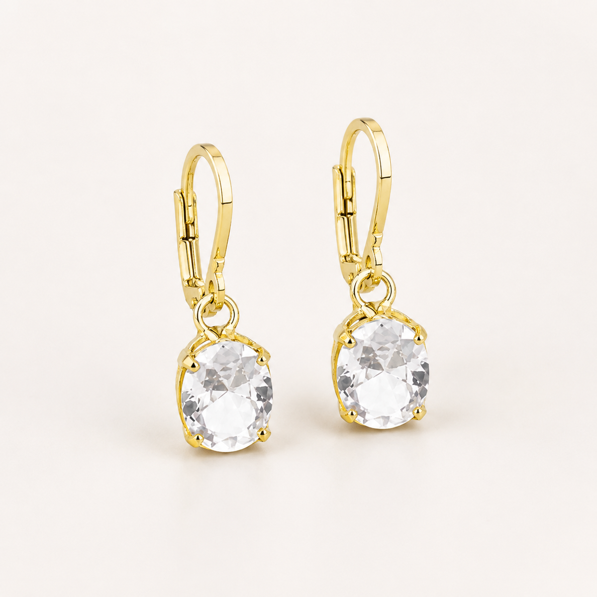 Brinco Folheado a Ouro 18k Argolinha Com Cristal Oval