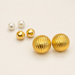 Trio de Brinco Folheado a Ouro 18k e Prata Pérola, Esfera e Botton - Prata