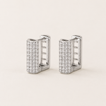 Brinco Folheado a Ouro 18k e Prata Mini Argola Quadrada Cravejada - Prata