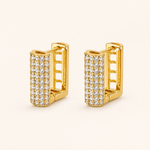 Brinco Folheado a Ouro 18k e Prata Mini Argola Quadrada Cravejada - Ouro