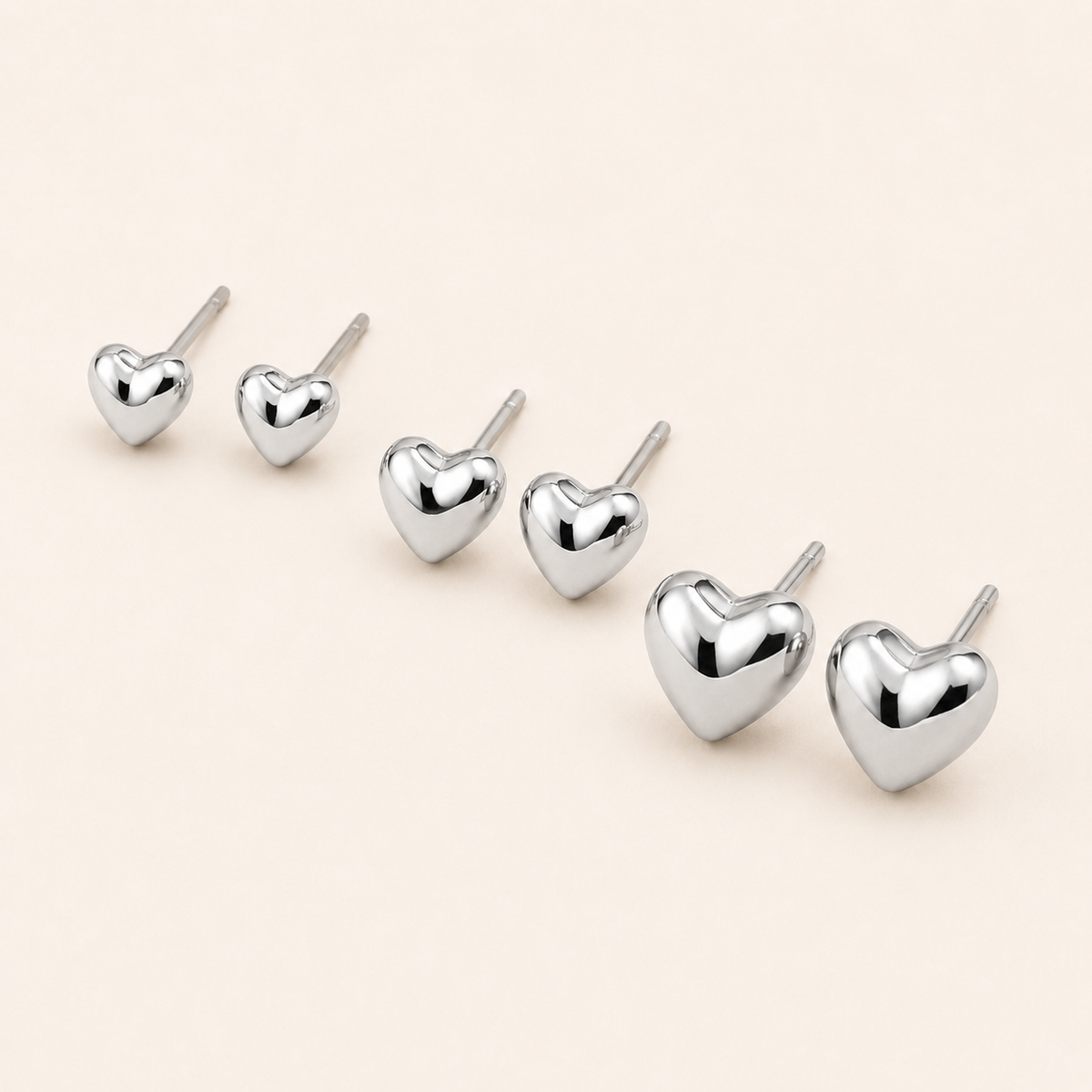 Trio de Brinco Folheado a Ouro 18k e Prata Corações Lisos - Prata