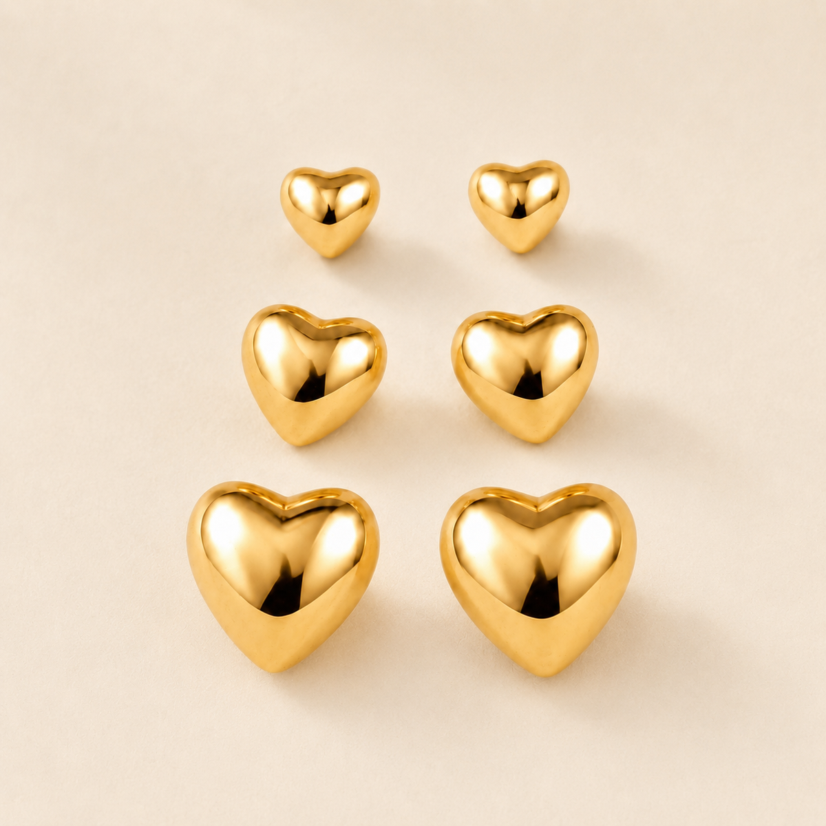 Trio de Brinco Folheado a Ouro 18k e Prata Corações Lisos - Ouro