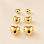 Trio de Brinco Folheado a Ouro 18k e Prata Corações Lisos - Ouro