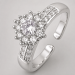 Anel Regulável Folheado a Ouro 18k e Prata Flor de Cristal - Prata