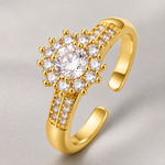Anel Regulável Folheado a Ouro 18k e Prata Flor de Cristal - Ouro