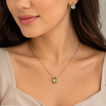 Conjunto Folheado a Ouro 18k Colar e Brinco Gota Cristal Verde